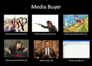 A meme about media buyers and the perceptions others have about them.